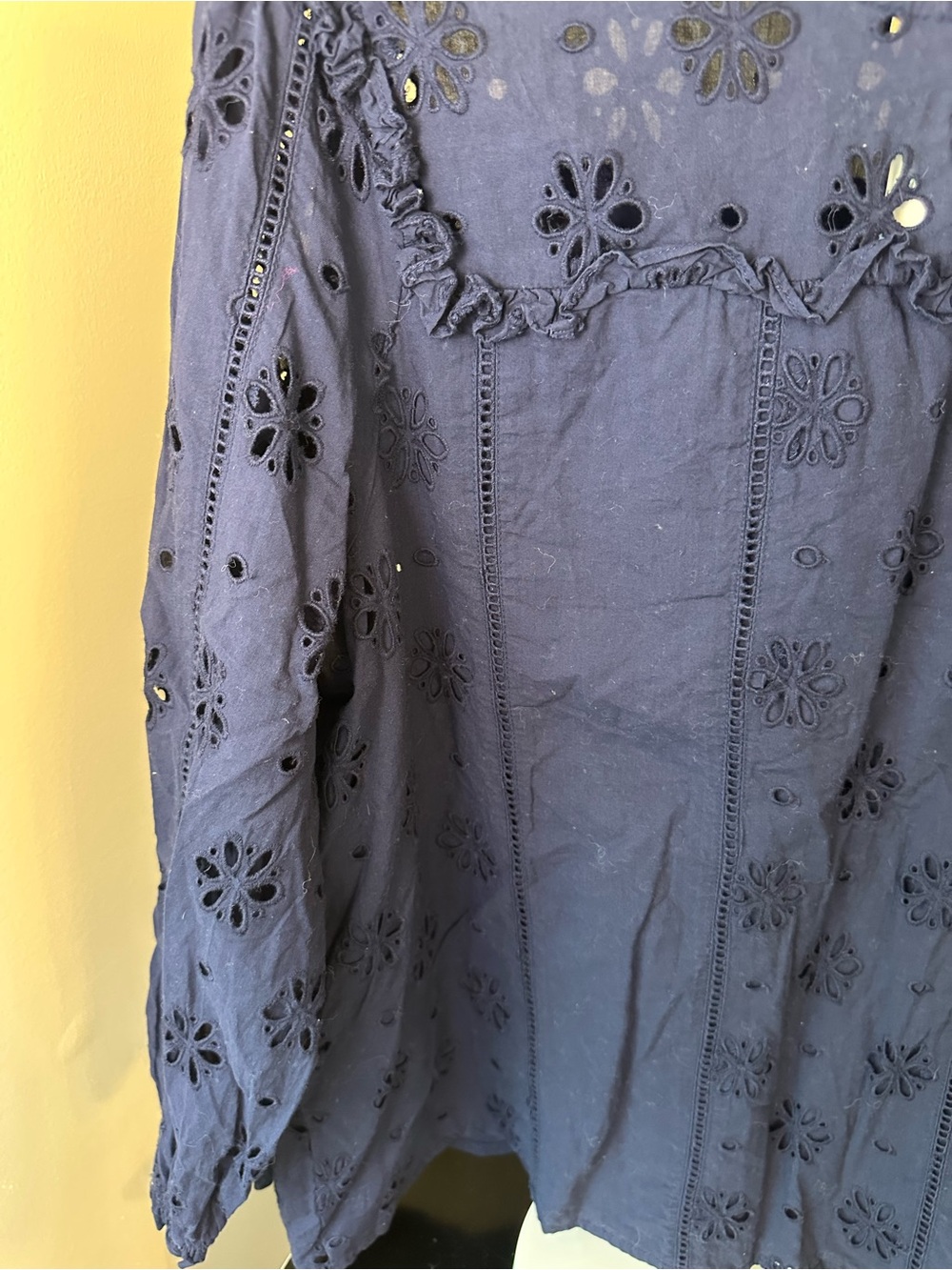 J. Crew Long Sleeve Navy Eyelet Ruffle Blouse Sz XXL - Picture 4 of 8